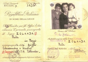 Photo page of the Italian passport of Zolanda Poggi and his children.