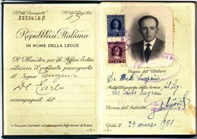 Passport photo page of Eugenio DeCarlo.