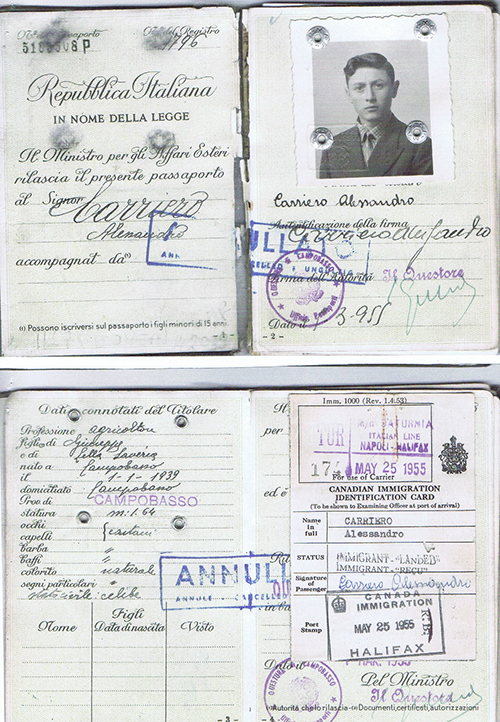 Old passport pages with traveller details and picture. 