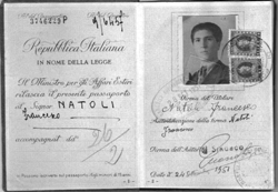 Italian passport showing the photo page of the young Francesco Natoli.