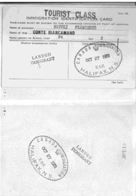 Passport page showing stamps and Tourist Class.