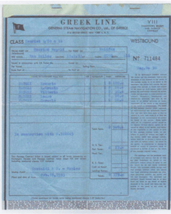 Blue travel document with the words Greek Line in title.