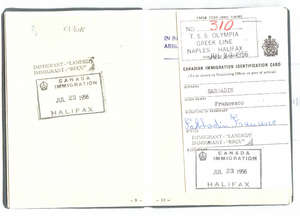 Italian passport with ship document attached.