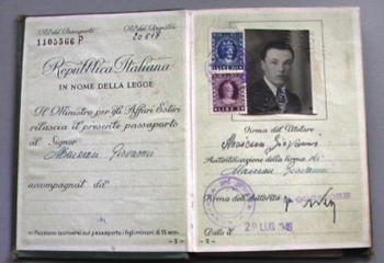 Italian passport with photograph of Giovanni as a young man.
