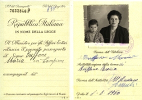 Italian passport and photograph of a young woman and a little boy.