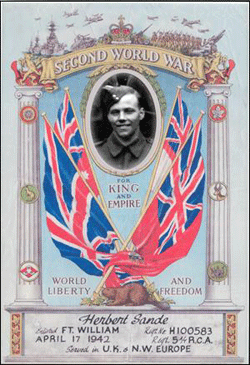 Portrait of young Herbert, superimposed on colourful poster with flags, pillars and wording.