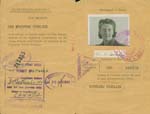 Kathleen’s old 1945 travel document and photo ID.