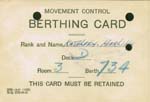Aged travel document reading Berthing Card, Movement Control.