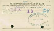 Kathleen's Immigration Identification Card, with number 28.