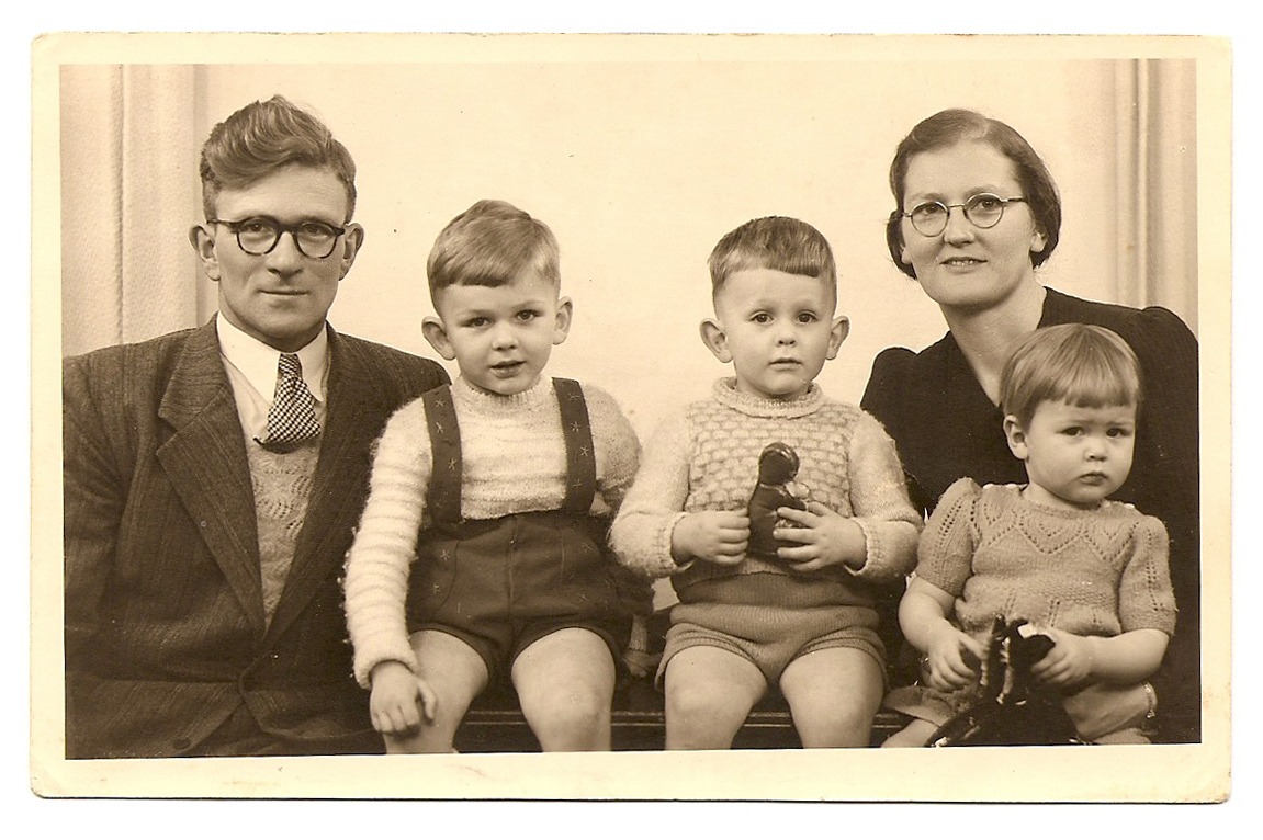 Archival image of a man, woman and three children.