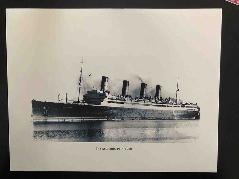 Postcard showing the ship Aquitania.