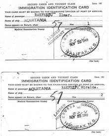 Immigration Identification Card belonging to Miralda and Ilmar.