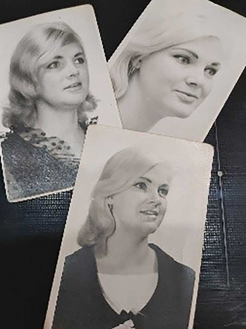 Three photos of the same woman at various ages.
