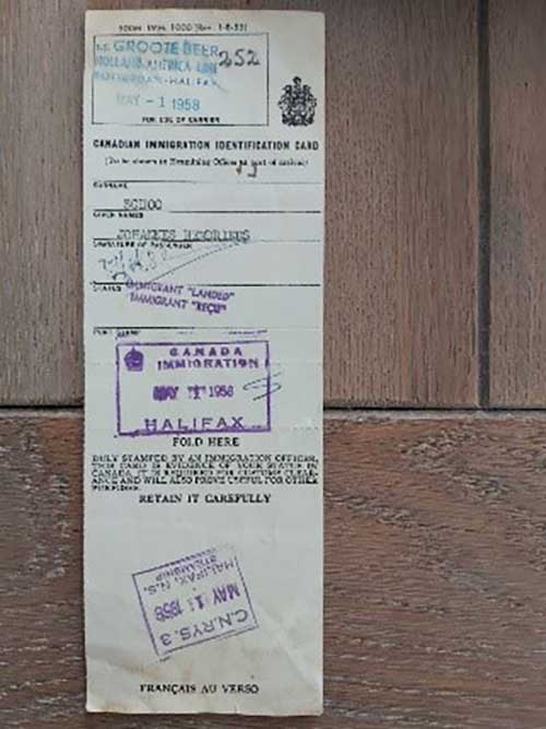 An old Canadian Immigration Identity Card.