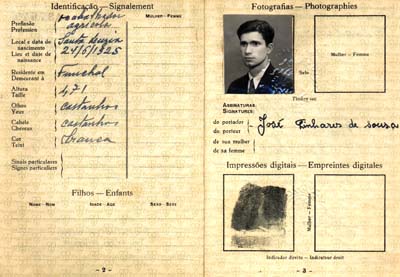Fingerprint and photo identification card of Jose de Sousa.
