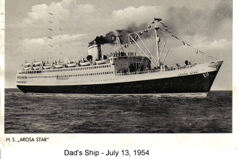 Archival image of a big ship titled Dad's Ship, July 13, 1954.