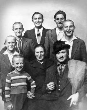 Black and white portrait of entire Passera family.