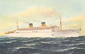 Postcard of the ship Homeric with X marking Leonardo's room.