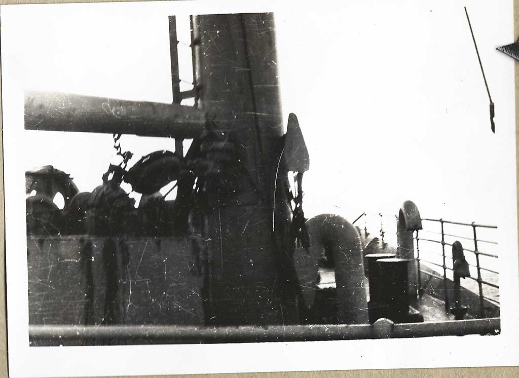 Black and white photo of a ship's deck.
