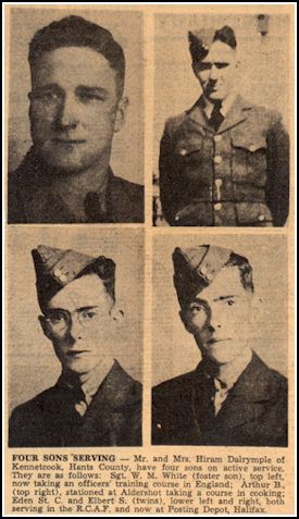 Newspaper article showing individual photographs of four brothers in military uniform. 