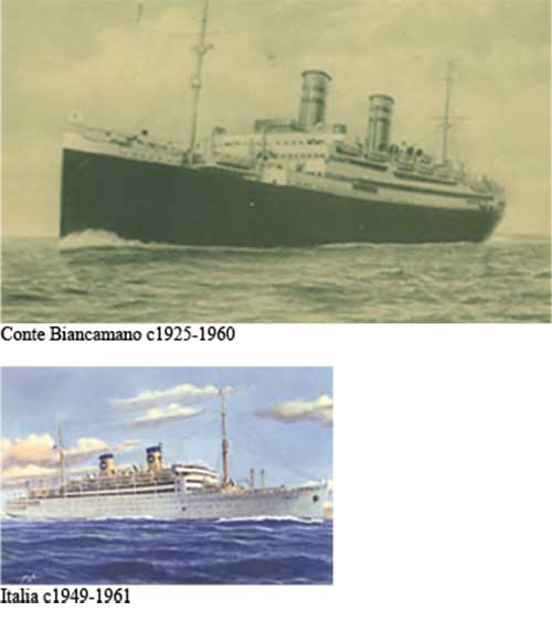 Two old faded photographs of the Conte Biancamano and the Italia