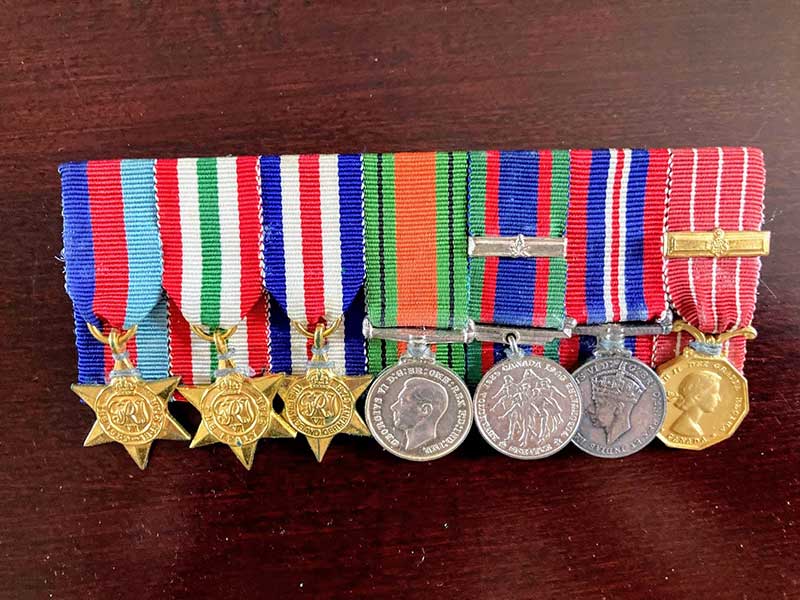 Seven military medals.