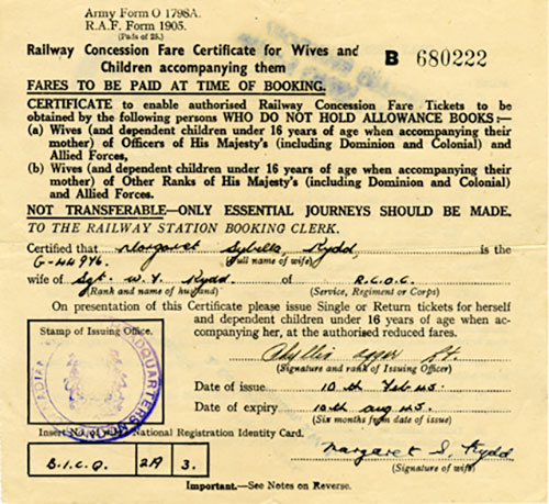 A Railway Concession Fare Certificate A.