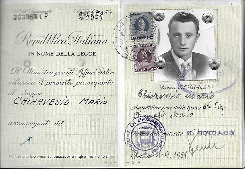 Old passport with a photo of a young man.