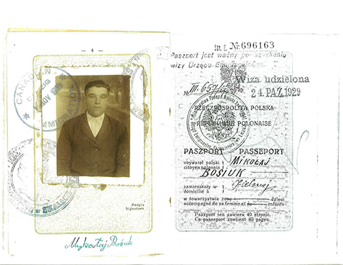 Copy of a passport with stamps and a man’s image.