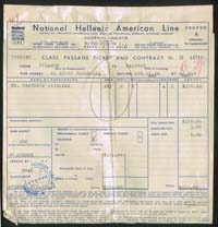 Travel document indicating National Hellenic American Lines.