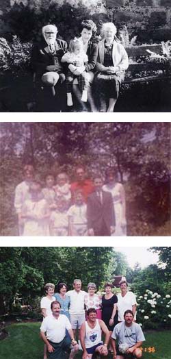Three photos in succession depicting various Knowles' family members.
