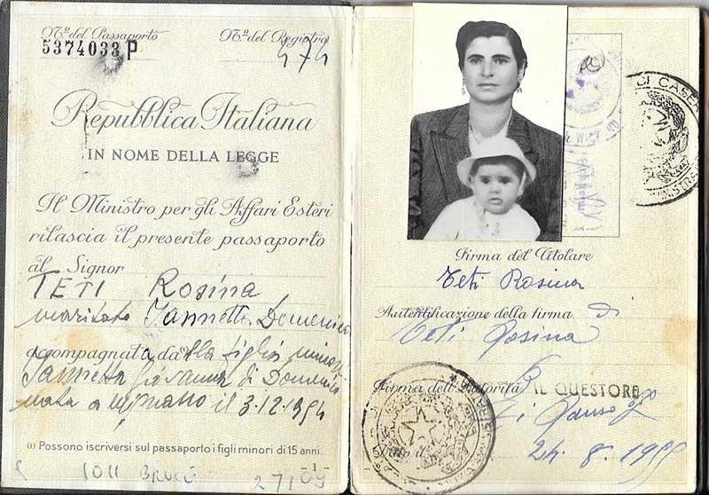 Old passport of woman and baby.
