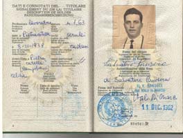 Passport with photo page of young Salvatore.