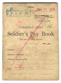 Old yellowed page from Canadian Soldier’s Pay Book.