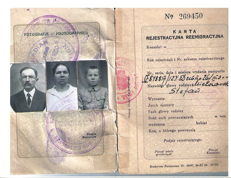 Old registration card with three photographs.
