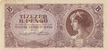 Front side of old Hungarian currency, value 10000 Tizezer.