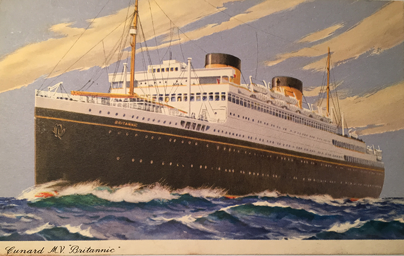 Coloured postcard of the ship Britannic.