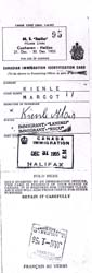 Canadian Immigration Identification Card of Margot Kienle.