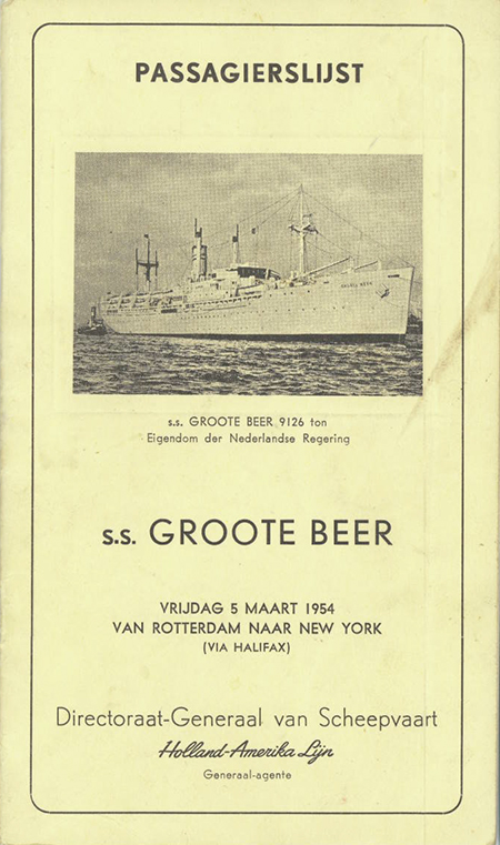 Book cover of ship's passenger list.
