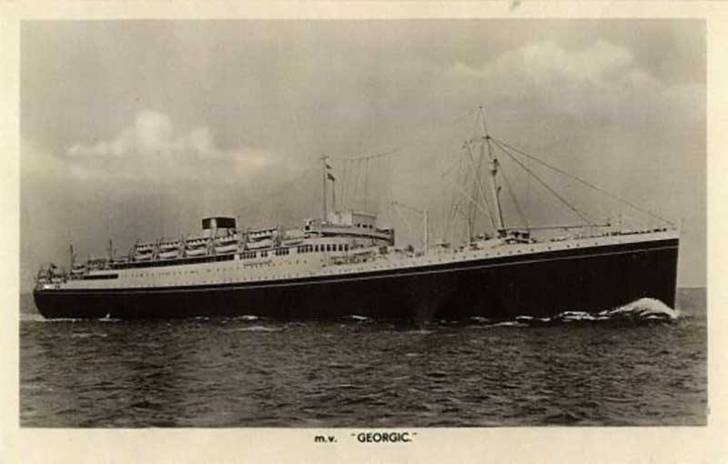 Black and white MV Georgic ship photo.