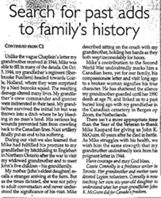 Newspaper clipping with title Search for past adds to family's history.