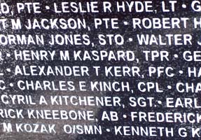 Close up of Wall of Remembrance, showing name Henry M. Kaspard  TPR.