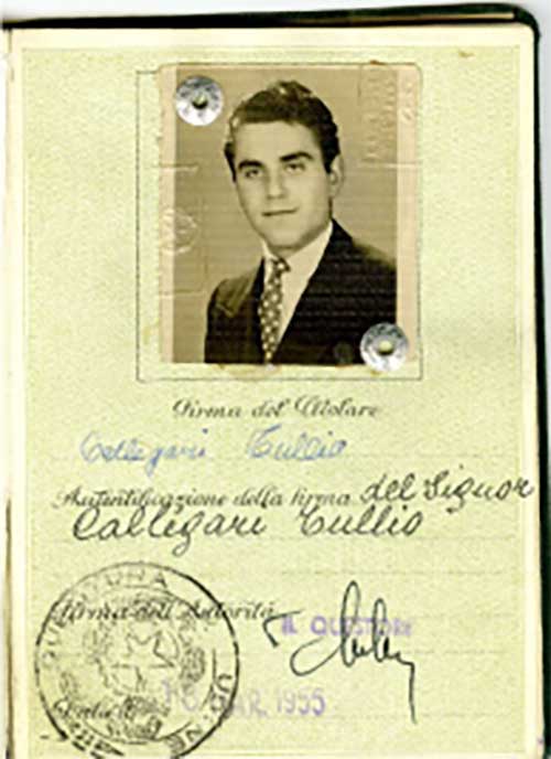 Passport opened to the photo page, which shows a very serious young man.