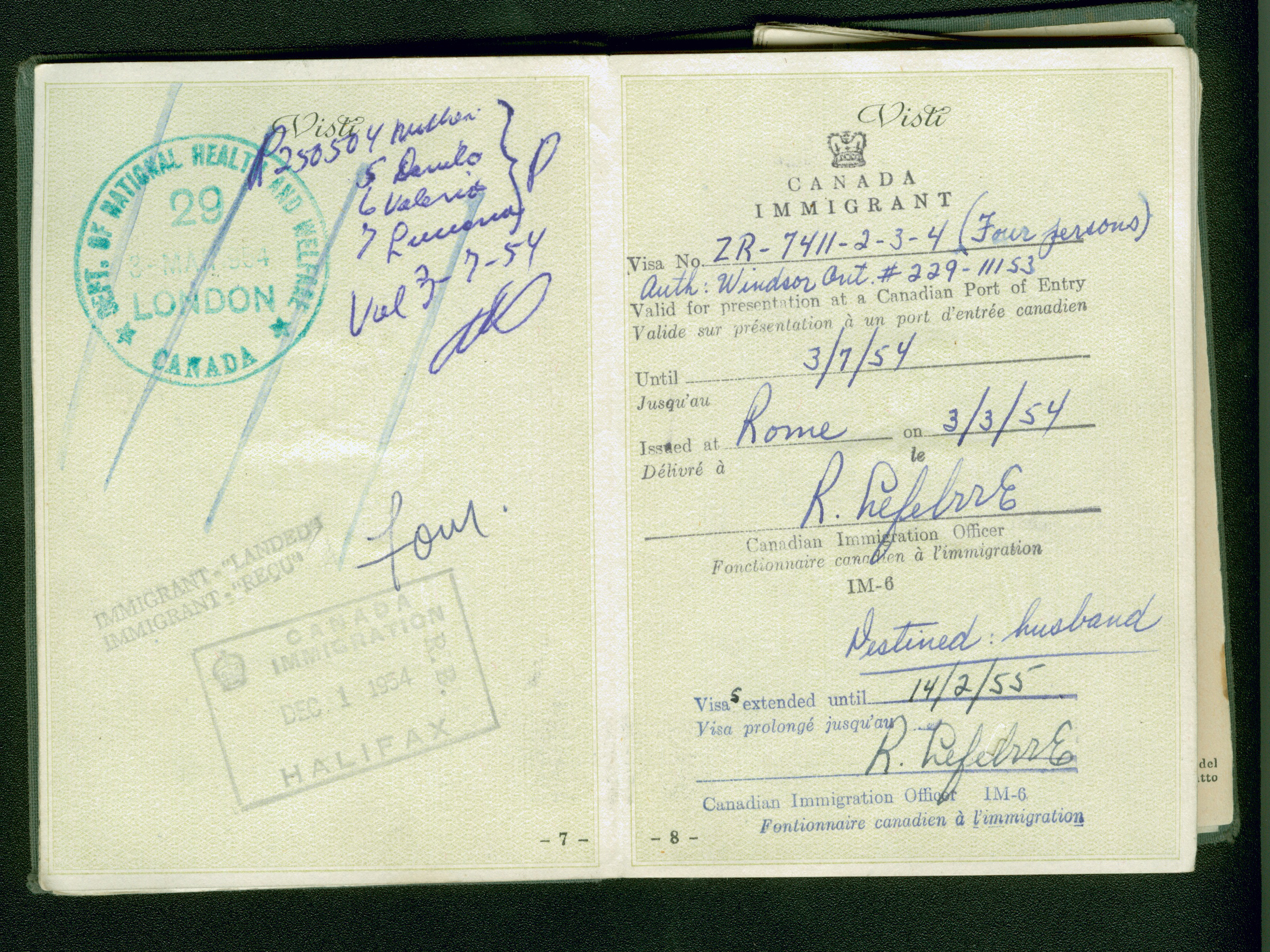 Old Italian passport with stamp of Canada Immigrant.