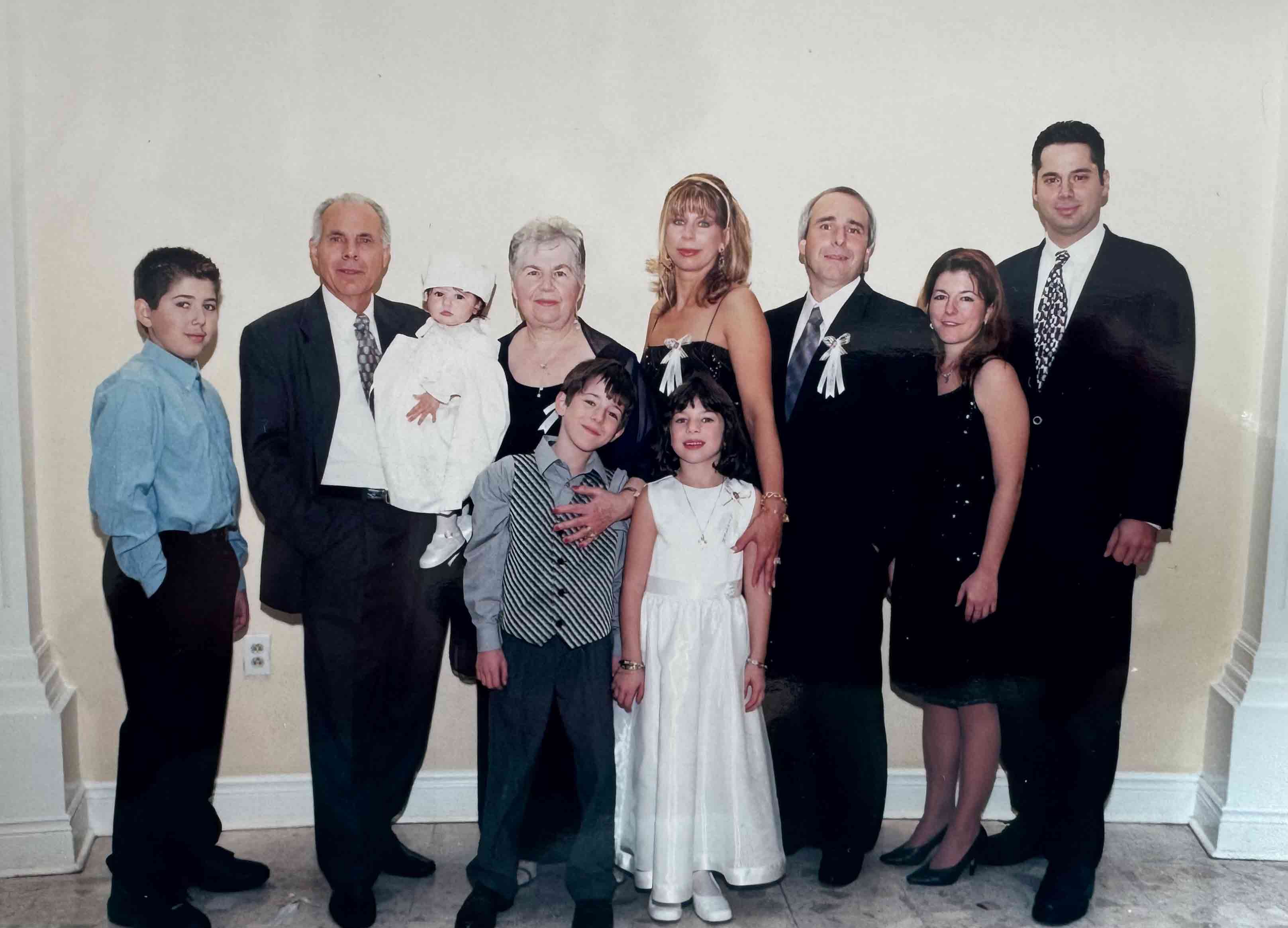 Ten adults and children dressed formally.