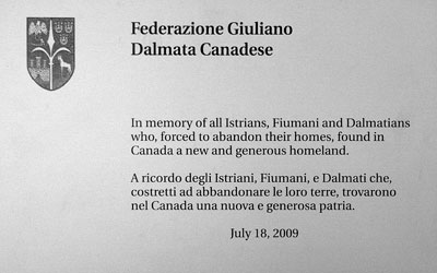 Federazione Giuliano Dalmata Canadese plaque