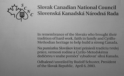Slovak Canadian National Council plaque